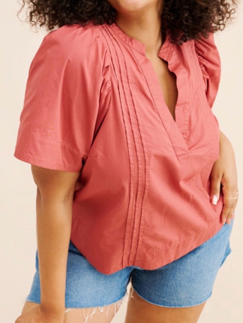 Anthropologie Maeve Poplin Pintuck blouse size 1x rose color